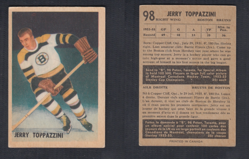 1953-54 PARKHURST HOCKEY CARD #98 J. TOPPAZZINI photo 1953-54 PARKHURST HOCKEY CARD #98 J. TOPPAZZINI photo