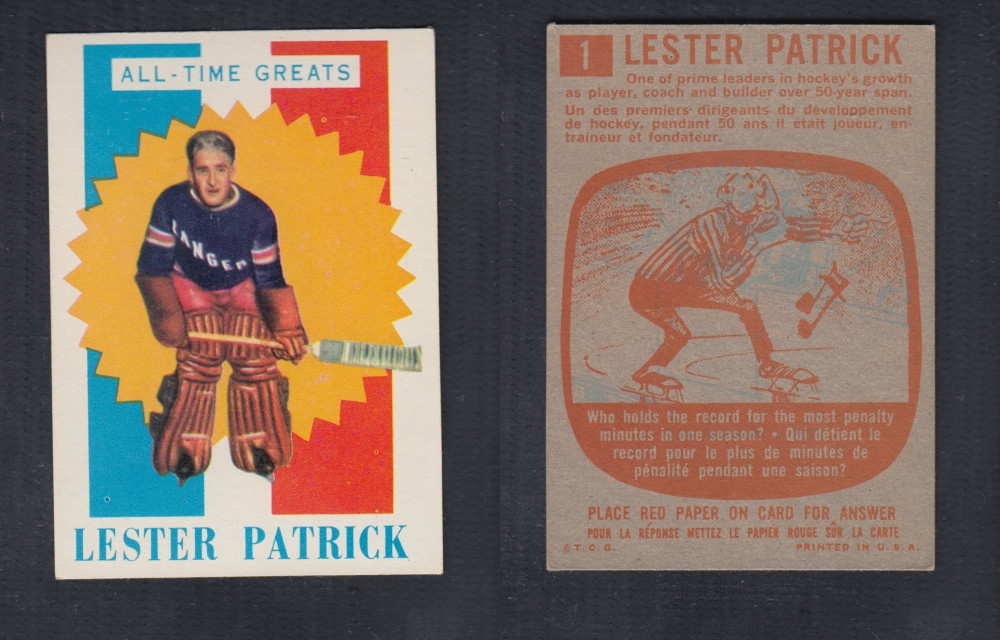 1960-61 TOPPS HOCKEY CARD #1 L. PATRICK photo 1960-61 TOPPS HOCKEY CARD #1 L. PATRICK photo