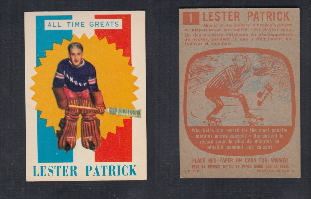 1960-61 TOPPS HOCKEY CARD #1 L. PATRICK photo 1960-61 TOPPS HOCKEY CARD #1 L. PATRICK photo