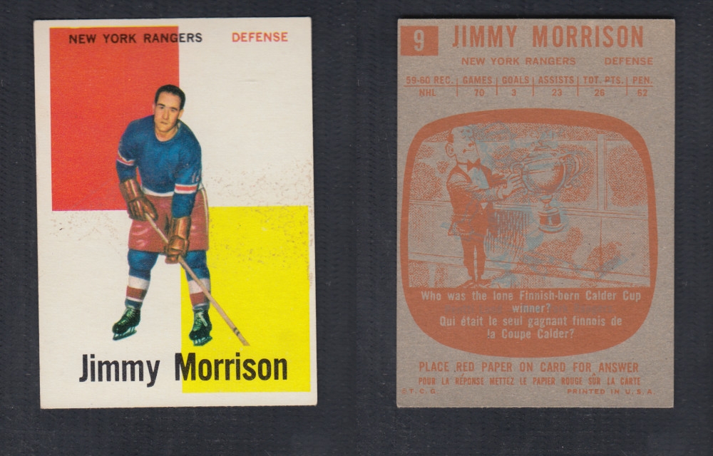 1960-61 TOPPS HOCKEY CARD #9 J. MORRISON photo 1960-61 TOPPS HOCKEY CARD #9 J. MORRISON photo