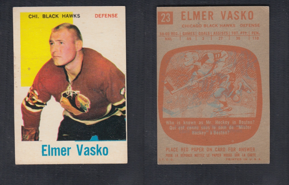 1960-61 TOPPS HOCKEY CARD #23 E. VASKO photo 1960-61 TOPPS HOCKEY CARD #23 E. VASKO photo
