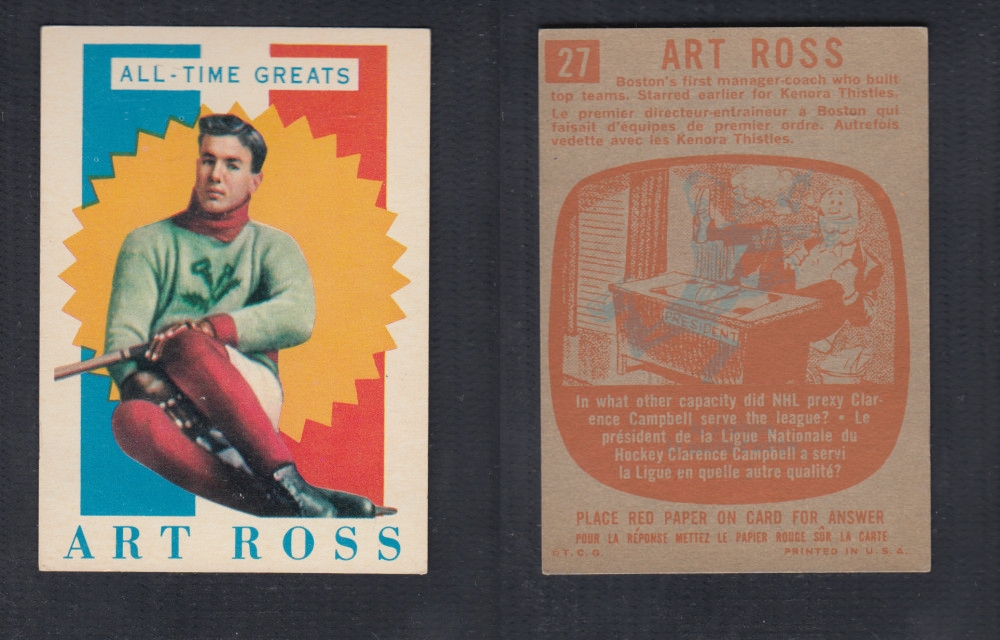 1960-61 TOPPS HOCKEY CARD #27 A. ROSS photo 1960-61 TOPPS HOCKEY CARD #27 A. ROSS photo