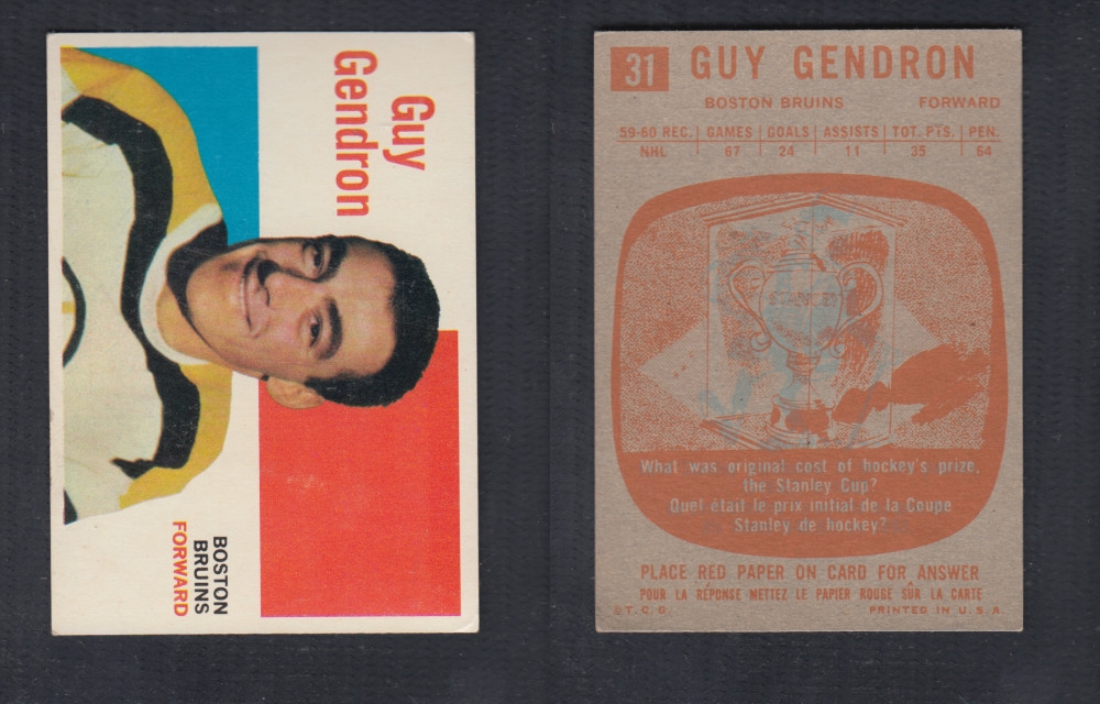 1960-61 TOPPS HOCKEY CARD #31 G. GENDRON photo 1960-61 TOPPS HOCKEY CARD #31 G. GENDRON photo