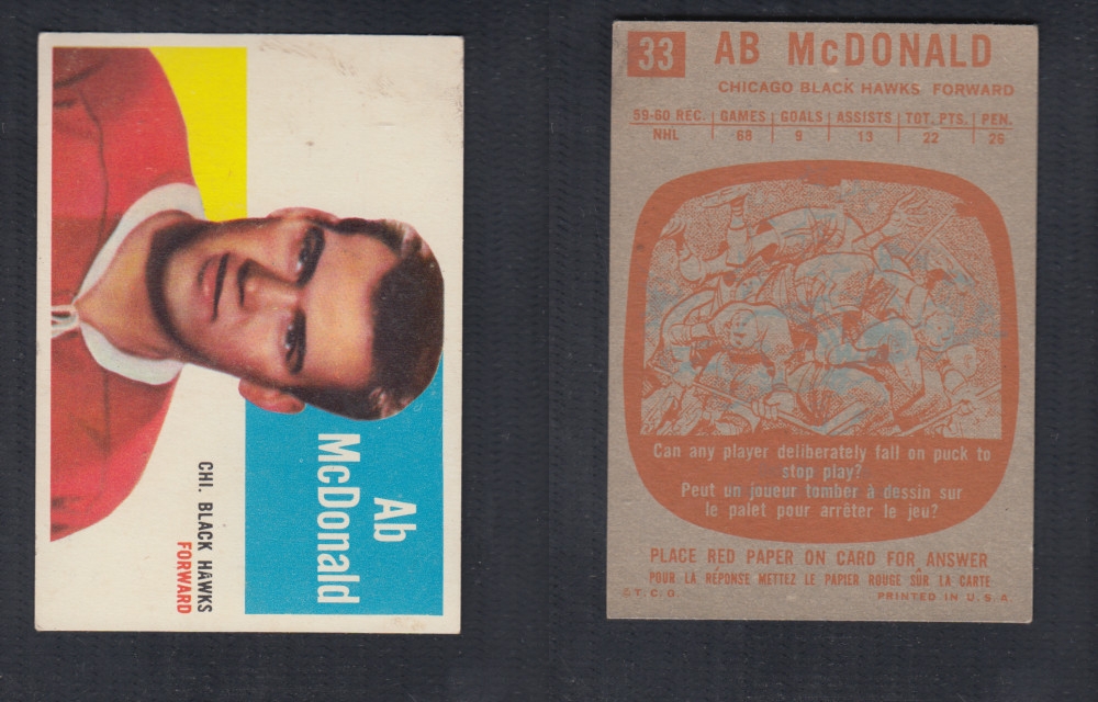 1960-61 TOPPS HOCKEY CARD #33 A. MCDONALD photo 1960-61 TOPPS HOCKEY CARD #33 A. MCDONALD photo
