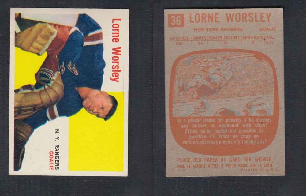 1960-61 TOPPS HOCKEY CARD #36 L. WORSLEY photo 1960-61 TOPPS HOCKEY CARD #36 L. WORSLEY photo