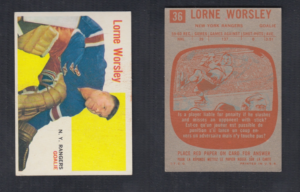 1960-61 TOPPS HOCKEY CARD #36 L. WORSLEY photo 1960-61 TOPPS HOCKEY CARD #36 L. WORSLEY photo