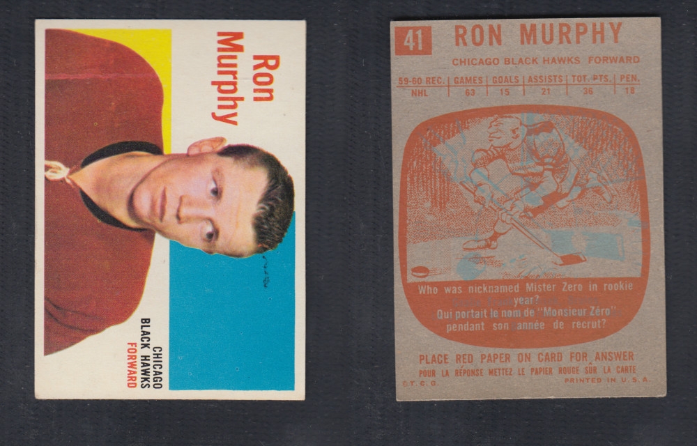 1960-61 TOPPS HOCKEY CARD #41 R. MURPHY photo 1960-61 TOPPS HOCKEY CARD #41 R. MURPHY photo