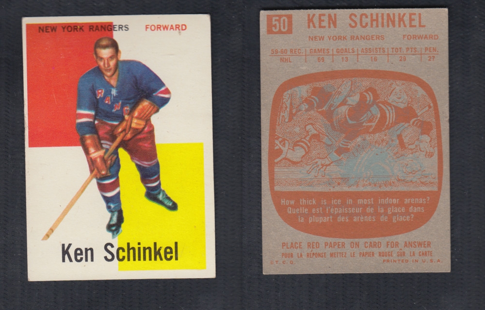 1960-61 TOPPS HOCKEY CARD #50 K. SCHINKEL photo 1960-61 TOPPS HOCKEY CARD #50 K. SCHINKEL photo