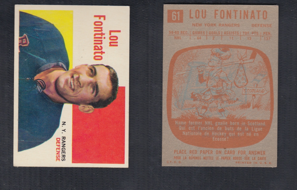 1960-61 TOPPS HOCKEY CARD #61 L. FONTINATO photo 1960-61 TOPPS HOCKEY CARD #61 L. FONTINATO photo