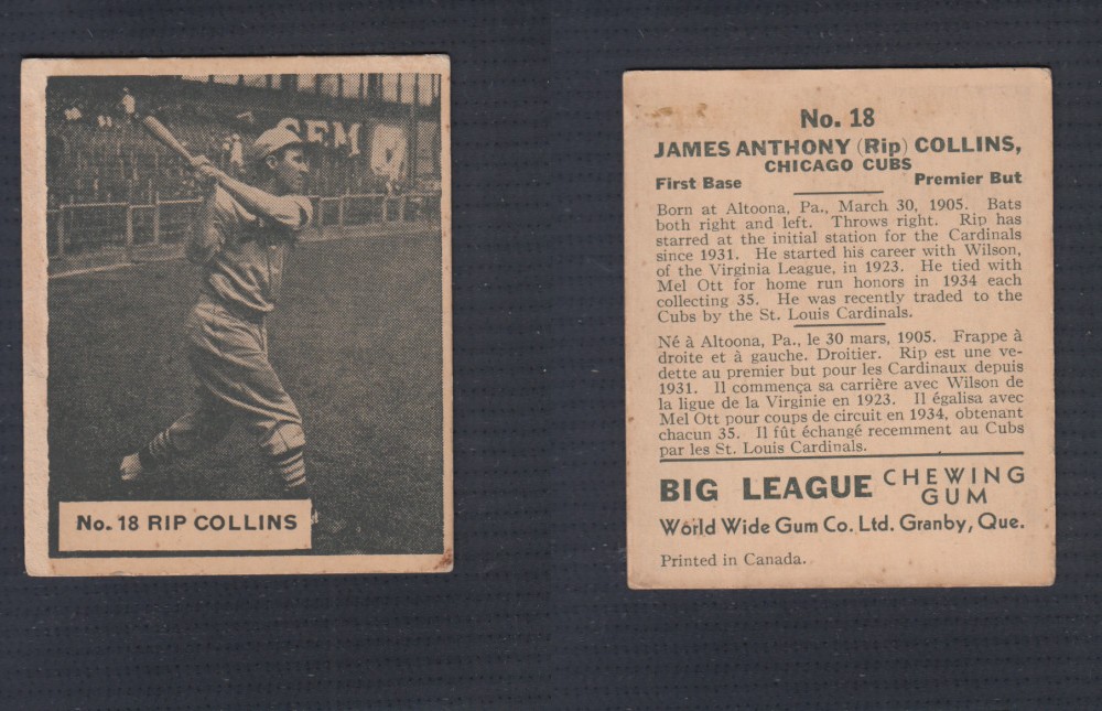 1936 WORLD WIDE GUM CANADIAN GOUDEY BASEBALL CARD # 18 R. COLLINS  photo
