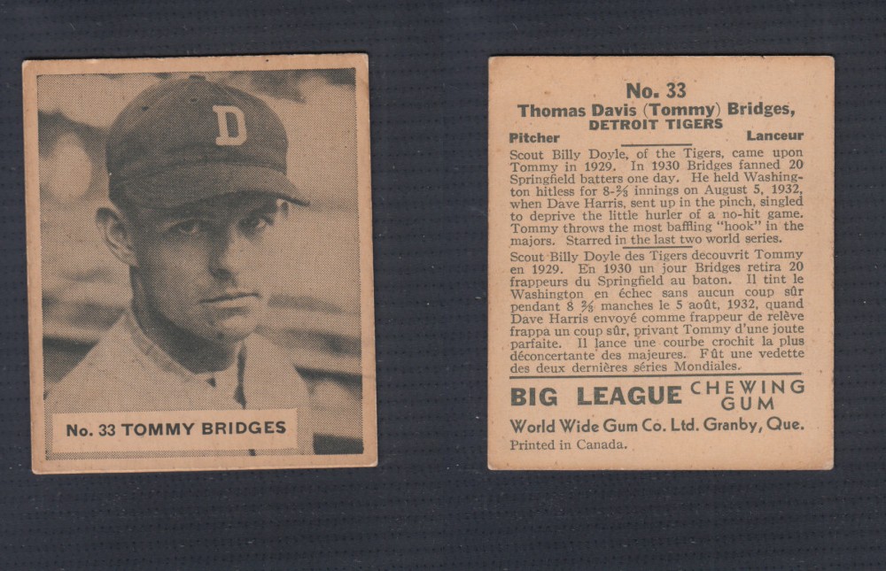 1936 WORLD WIDE GUM CANADIAN GOUDEY BASEBALL CARD # 33 T. BRIDGES photo