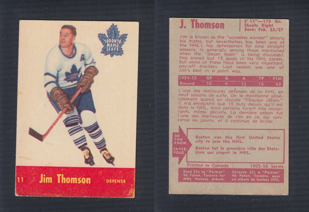 1955-56 PARKHURST HOCKEY CARD #11 J. THOMSON photo