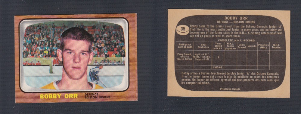 1966-67 TOPPS HOCKEY CARD #35 B. ORR ROOKIE CARD photo