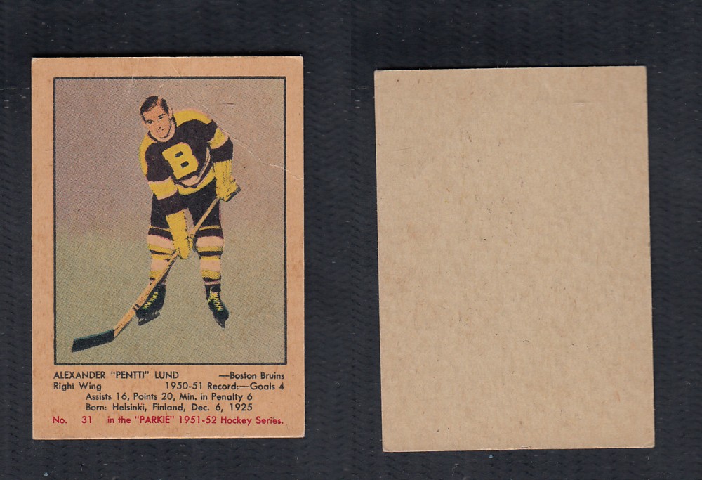 1951-52 PARKHURST HOCKEY CARD #31 A. LUND photo 1951-52 PARKHURST HOCKEY CARD #31 A. LUND photo