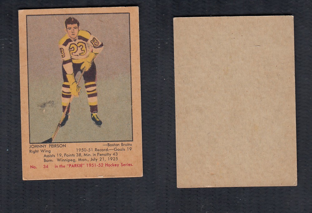 1951-52 PARKHURST HOCKEY CARD #34 J . PEIRSON photo 1951-52 PARKHURST HOCKEY CARD #34 J . PEIRSON photo