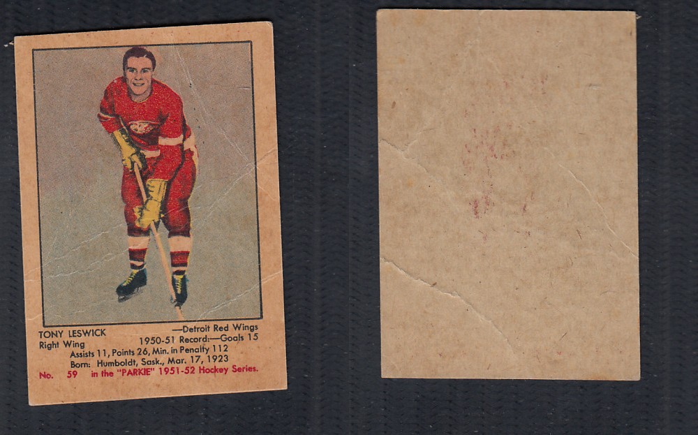 1951-52 PARKHURST HOCKEY CARD #59 T. LESWICK photo 1951-52 PARKHURST HOCKEY CARD #59 T. LESWICK photo