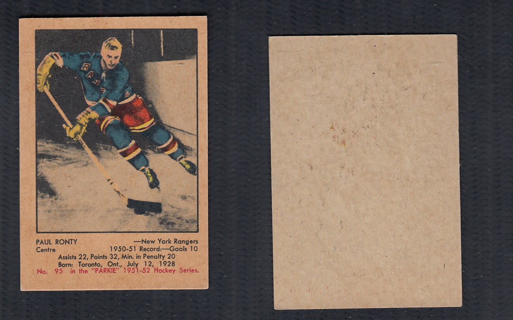 1951-52 PARKHURST HOCKEY CARD #95 P. RONTY photo 1951-52 PARKHURST HOCKEY CARD #95 P. RONTY photo