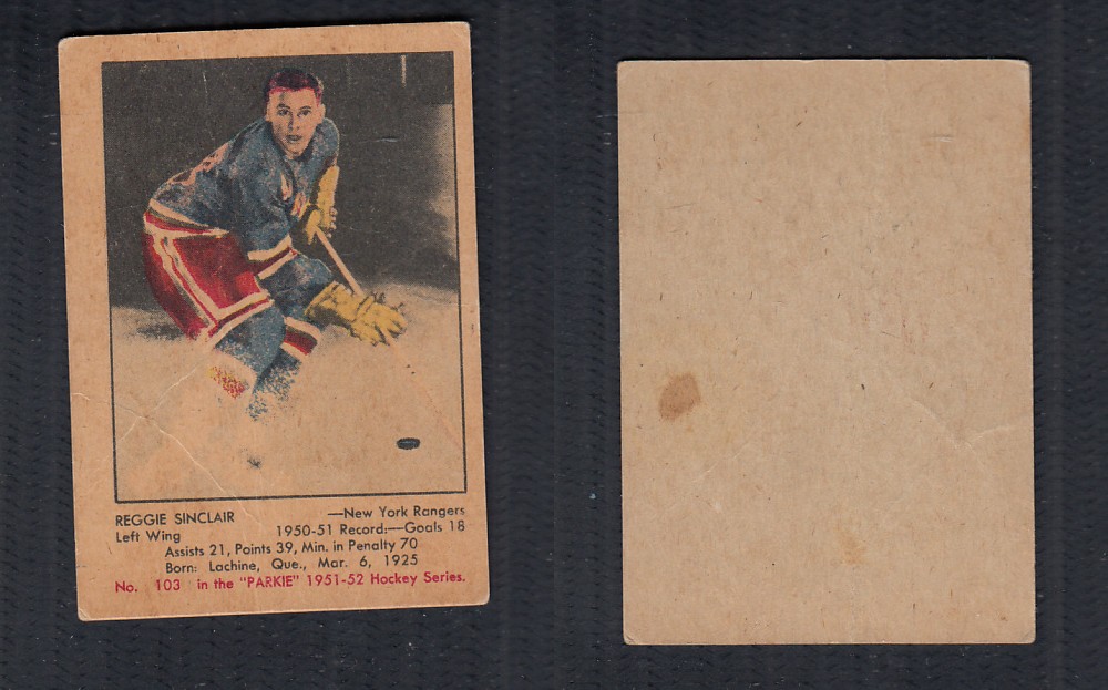 1951-52 PARKHURST HOCKEY CARD #103 R. SINCLAIR photo 1951-52 PARKHURST HOCKEY CARD #103 R. SINCLAIR photo