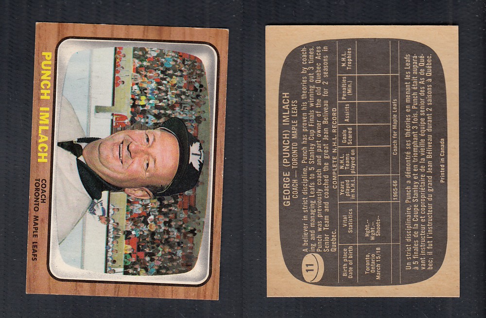 1966-67 TOPPS HOCKEY CARD #11 G. IMLACH photo 1966-67 TOPPS HOCKEY CARD #11 G. IMLACH photo
