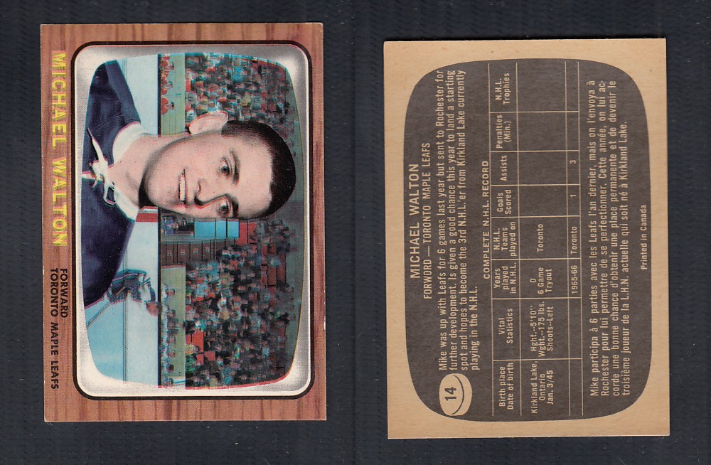 1966-67 TOPPS HOCKEY CARD #14 M. WALTON photo 1966-67 TOPPS HOCKEY CARD #14 M. WALTON photo