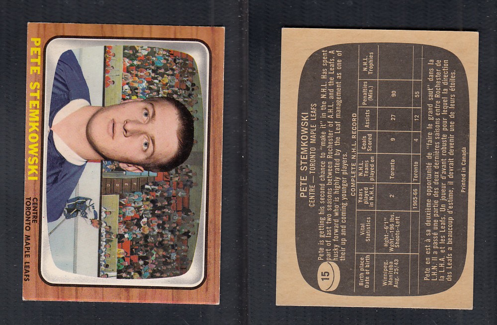1966-67 TOPPS HOCKEY CARD #15 P. STEMKOWSKI photo 1966-67 TOPPS HOCKEY CARD #15 P. STEMKOWSKI photo
