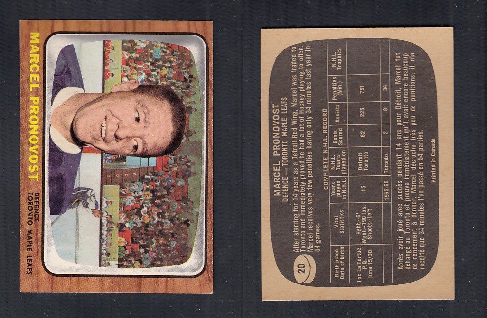 1966-67 TOPPS HOCKEY CARD #20 M. PRONOVOST photo 1966-67 TOPPS HOCKEY CARD #20 M. PRONOVOST photo