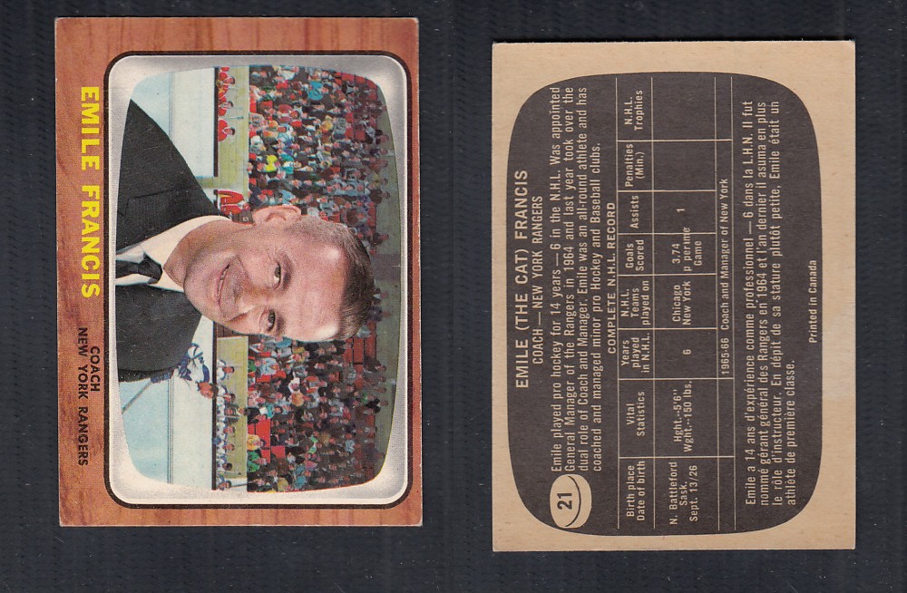 1966-67 TOPPS HOCKEY CARD #21 E. FRANCIS photo 1966-67 TOPPS HOCKEY CARD #21 E. FRANCIS photo