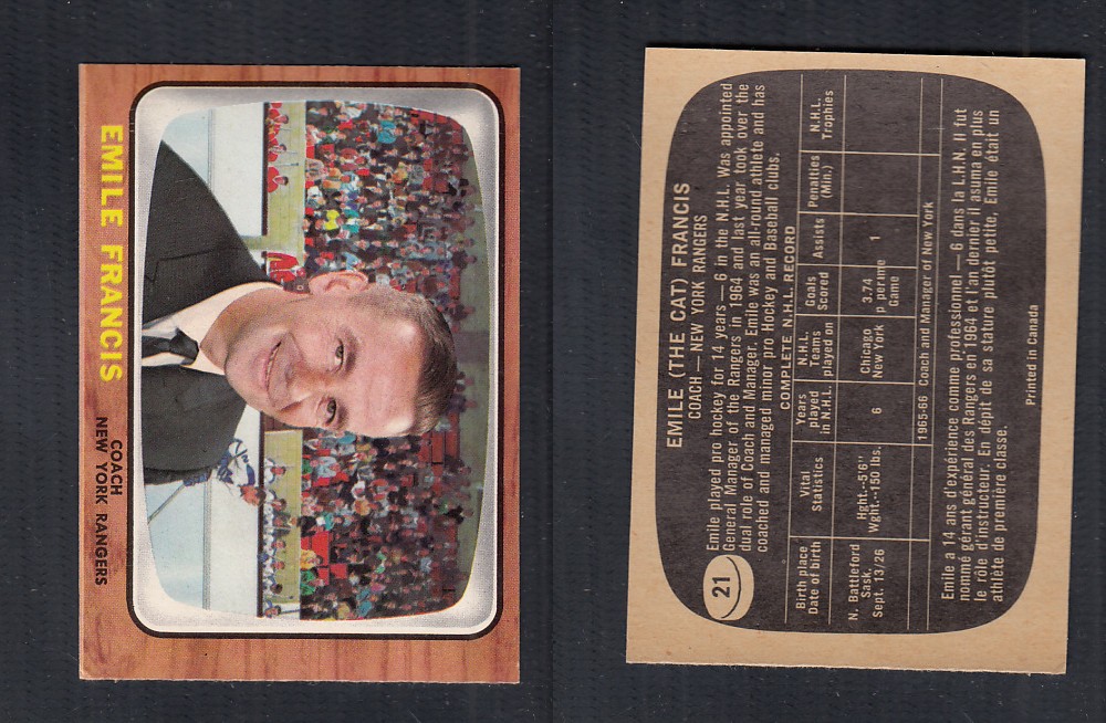 1966-67 TOPPS HOCKEY CARD #21 E. FRANCIS photo 1966-67 TOPPS HOCKEY CARD #21 E. FRANCIS photo