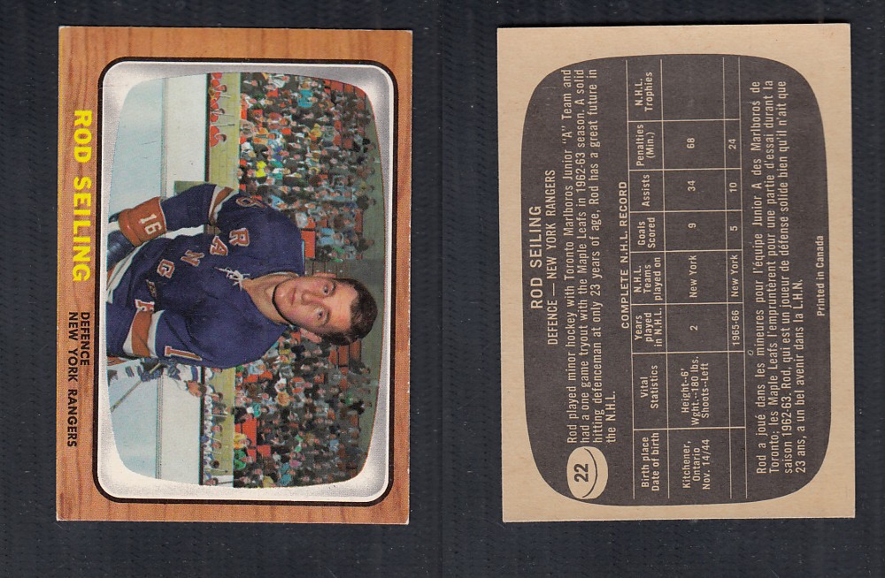 1966-67 TOPPS HOCKEY CARD #22 R. SEILING photo 1966-67 TOPPS HOCKEY CARD #22 R. SEILING photo
