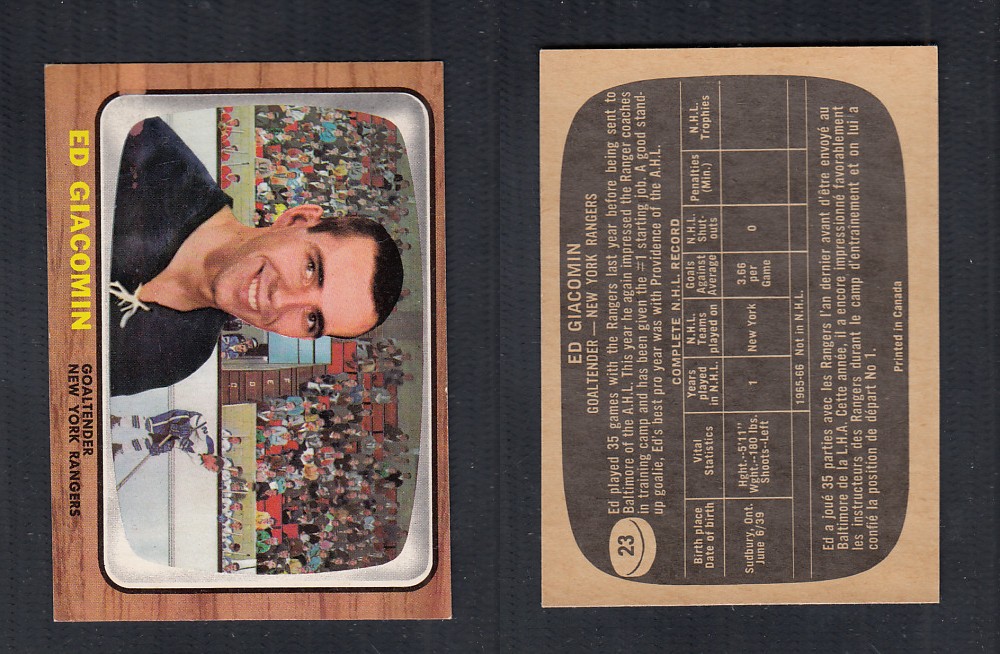 1966-67 TOPPS HOCKEY CARD #23 E. GIACOMIN photo 1966-67 TOPPS HOCKEY CARD #23 E. GIACOMIN photo