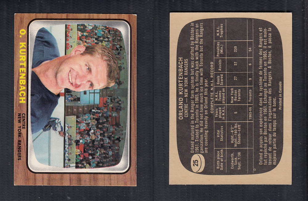 1966-67 TOPPS HOCKEY CARD #25 O. KURTENBACH photo 1966-67 TOPPS HOCKEY CARD #25 O. KURTENBACH photo