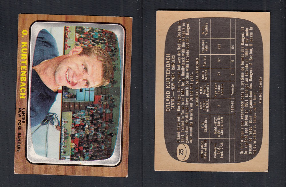 1966-67 TOPPS HOCKEY CARD #25 O. KURTENBACH photo 1966-67 TOPPS HOCKEY CARD #25 O. KURTENBACH photo