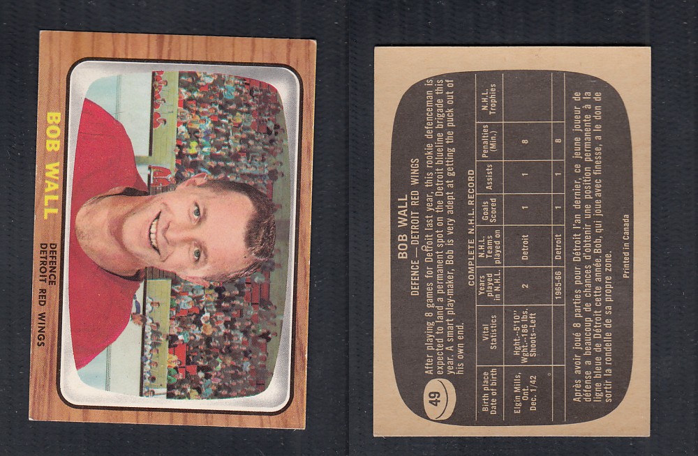 1966-67 TOPPS HOCKEY CARD #49 B. WALL photo 1966-67 TOPPS HOCKEY CARD #49 B. WALL photo