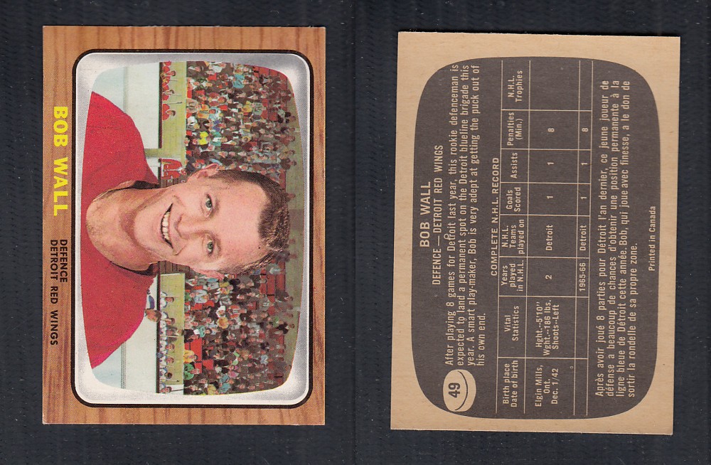 1966-67 TOPPS HOCKEY CARD #49 B. WALL photo 1966-67 TOPPS HOCKEY CARD #49 B. WALL photo