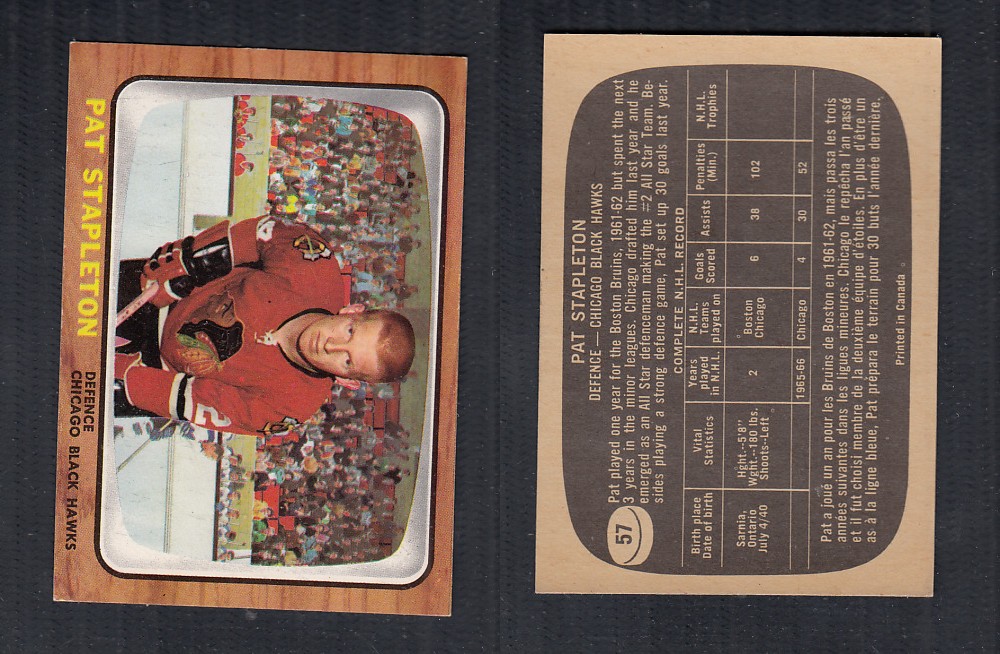 1966-67 TOPPS HOCKEY CARD #57 P . STAPLETON photo 1966-67 TOPPS HOCKEY CARD #57 P . STAPLETON photo