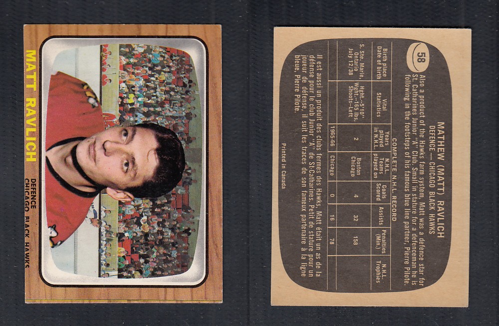 1966-67 TOPPS HOCKEY CARD #58 M. RAVLICH photo 1966-67 TOPPS HOCKEY CARD #58 M. RAVLICH photo