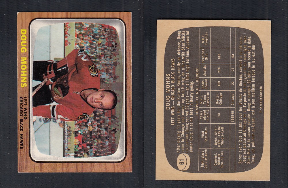 1966-67 TOPPS HOCKEY CARD #61 D. MOHNS photo 1966-67 TOPPS HOCKEY CARD #61 D. MOHNS photo