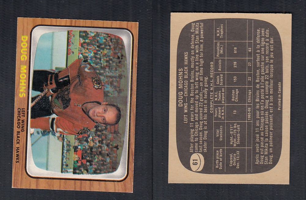 1966-67 TOPPS HOCKEY CARD #61 D. MOHNS photo 1966-67 TOPPS HOCKEY CARD #61 D. MOHNS photo