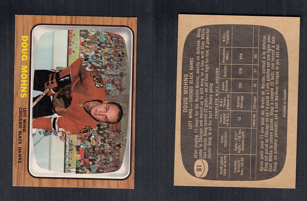 1966-67 TOPPS HOCKEY CARD #61 D. MOHNS photo 1966-67 TOPPS HOCKEY CARD #61 D. MOHNS photo