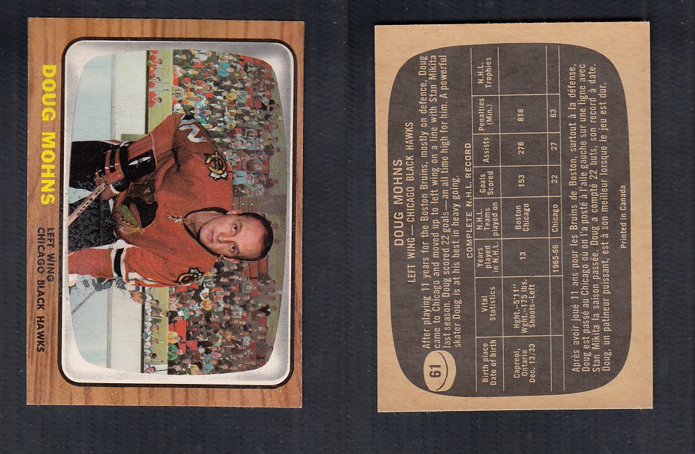 1966-67 TOPPS HOCKEY CARD #61 D. MOHNS photo 1966-67 TOPPS HOCKEY CARD #61 D. MOHNS photo