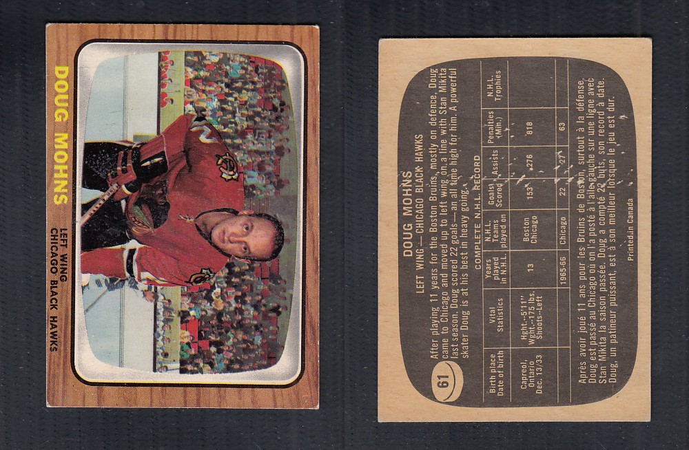 1966-67 TOPPS HOCKEY CARD #61 D. MOHNS photo 1966-67 TOPPS HOCKEY CARD #61 D. MOHNS photo