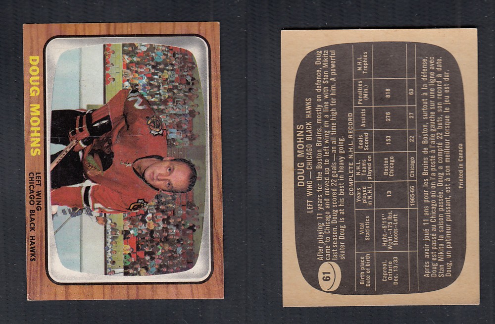 1966-67 TOPPS HOCKEY CARD #61 D. MOHNS photo 1966-67 TOPPS HOCKEY CARD #61 D. MOHNS photo