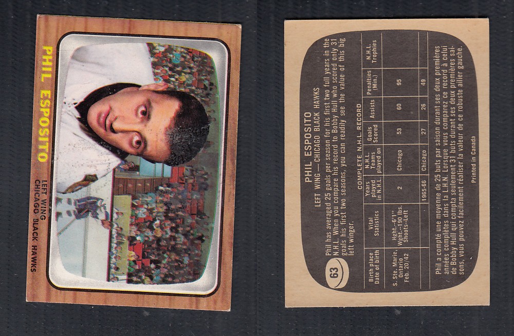 1966-67 TOPPS HOCKEY CARD #63 P. ESPOSITO photo 1966-67 TOPPS HOCKEY CARD #63 P. ESPOSITO photo