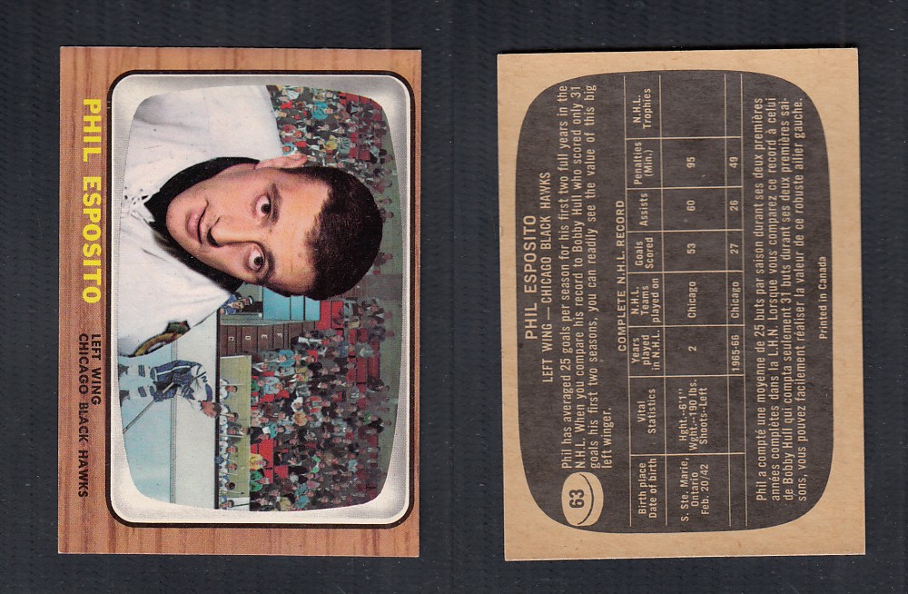 1966-67 TOPPS HOCKEY CARD #63 P. ESPOSITO photo 1966-67 TOPPS HOCKEY CARD #63 P. ESPOSITO photo