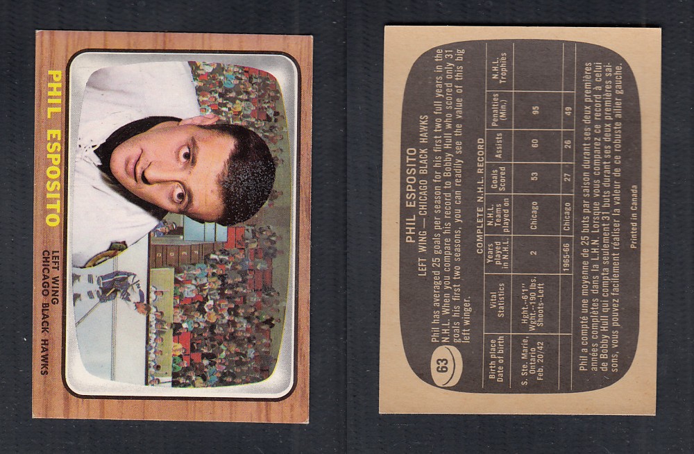 1966-67 TOPPS HOCKEY CARD #63 P. ESPOSITO photo 1966-67 TOPPS HOCKEY CARD #63 P. ESPOSITO photo