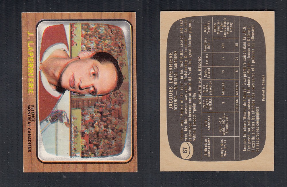 1966-67 TOPPS HOCKEY CARD #67 J. LAPERRIERE photo 1966-67 TOPPS HOCKEY CARD #67 J. LAPERRIERE photo