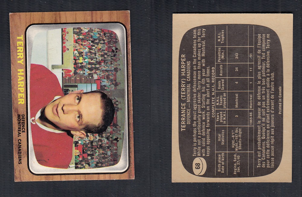 1966-67 TOPPS HOCKEY CARD #68 T. HARPER photo 1966-67 TOPPS HOCKEY CARD #68 T. HARPER photo