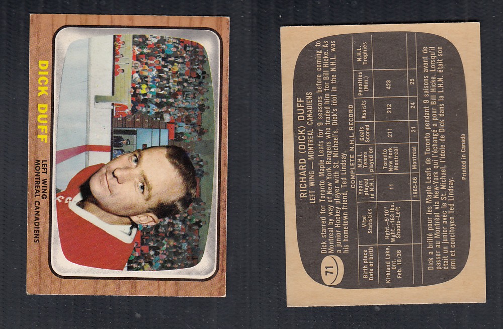 1966-67 TOPPS HOCKEY CARD #71 D. DUFF photo 1966-67 TOPPS HOCKEY CARD #71 D. DUFF photo