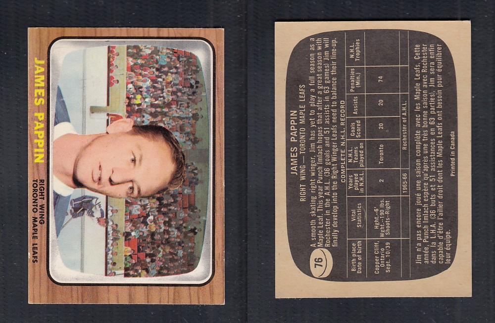 1966-67 TOPPS HOCKEY CARD #76 J. PAPPIN photo 1966-67 TOPPS HOCKEY CARD #76 J. PAPPIN photo