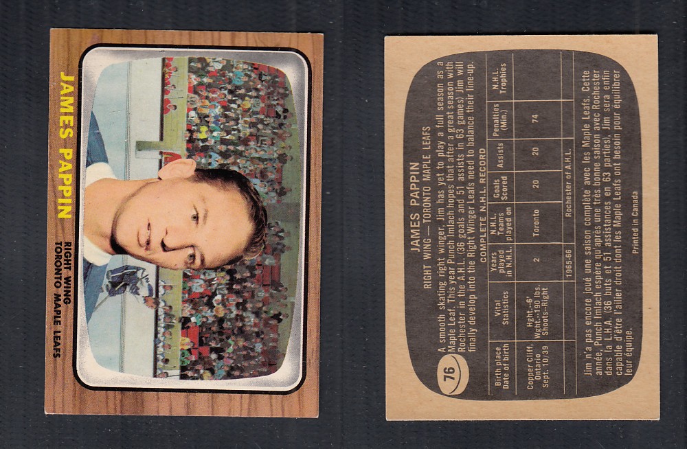 1966-67 TOPPS HOCKEY CARD #76 J. PAPPIN photo 1966-67 TOPPS HOCKEY CARD #76 J. PAPPIN photo